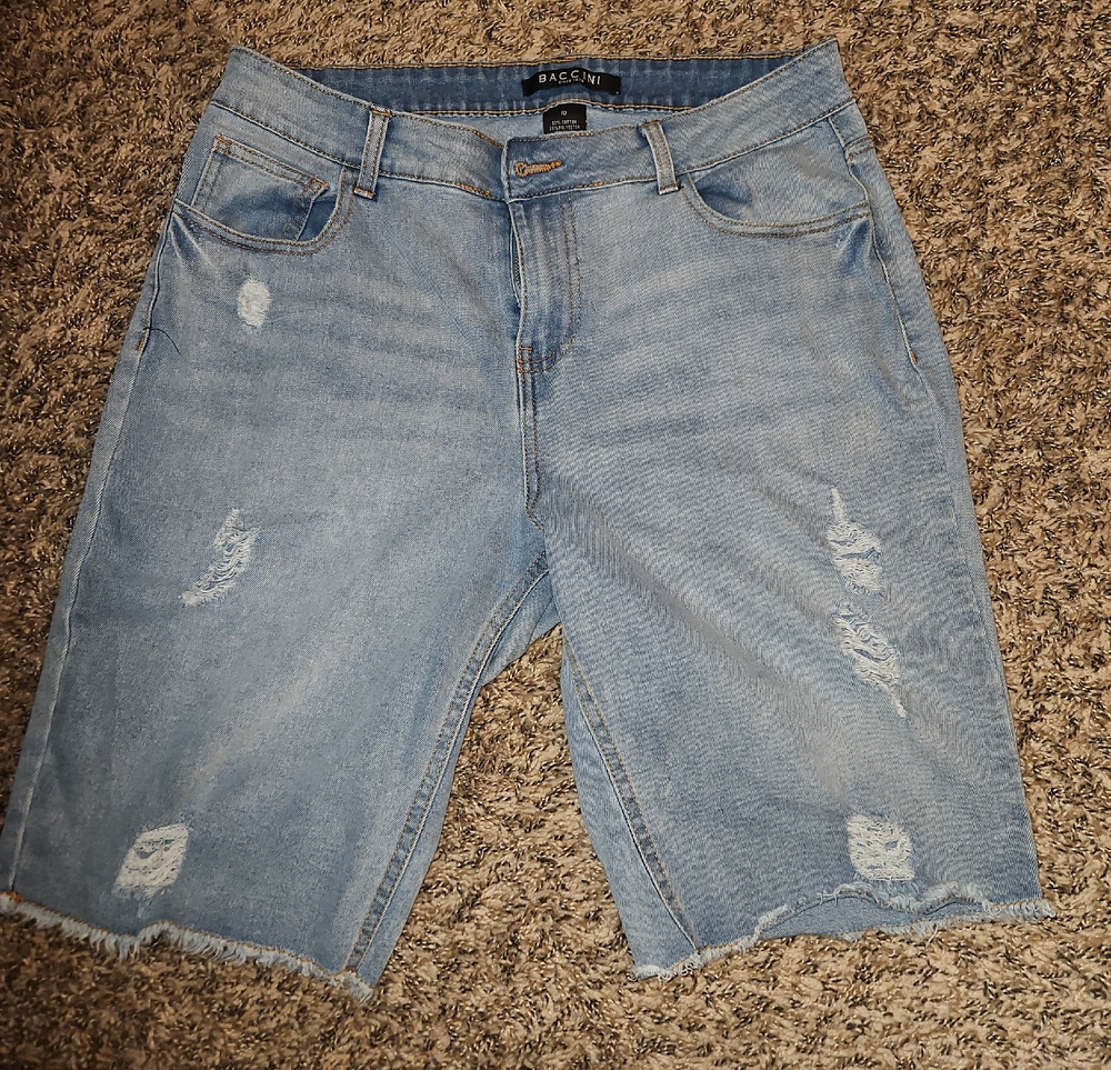 Baccini Light Blue Distressed Denim Bermuda Shorts